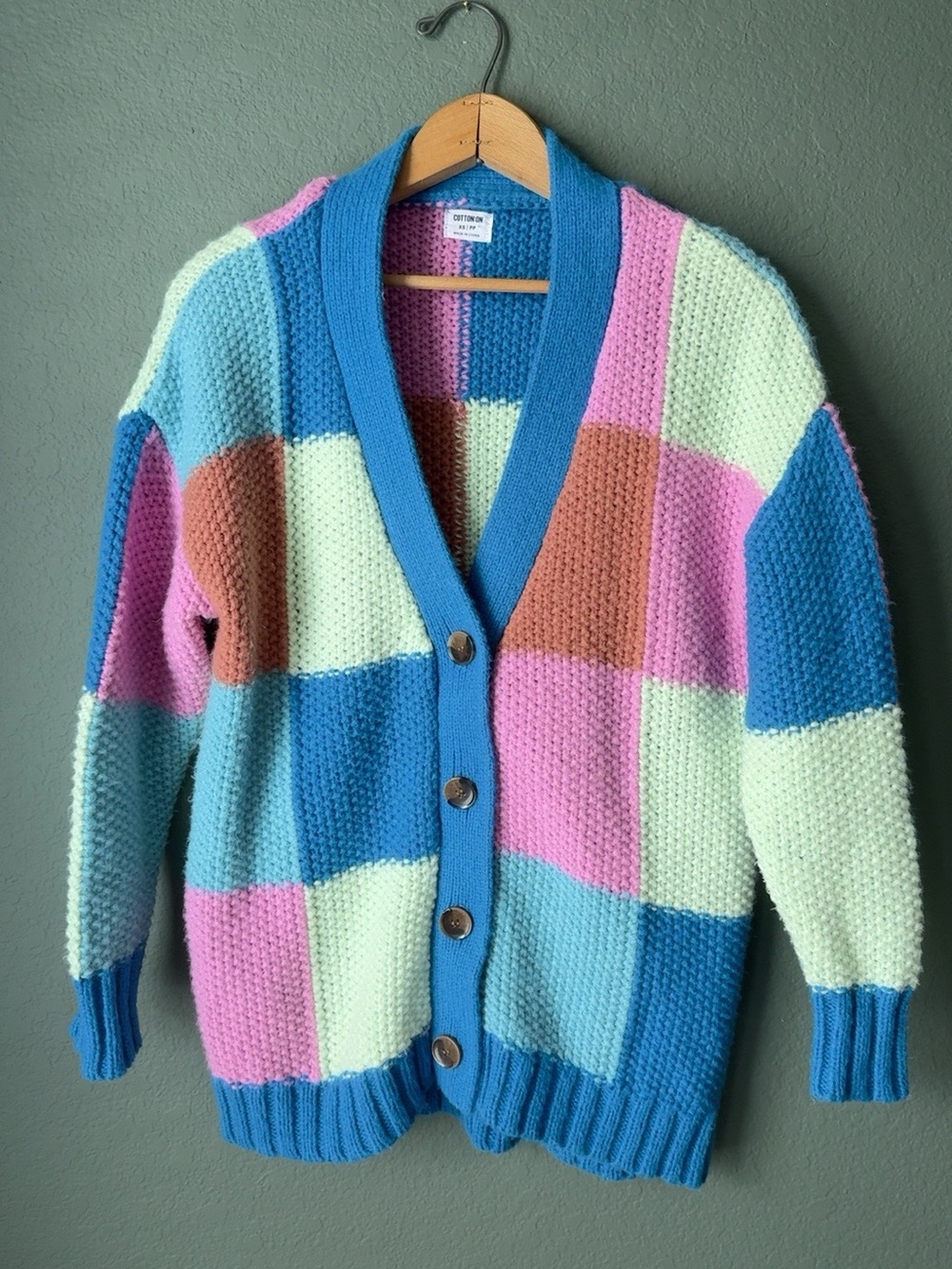 Cotton On Colorful Patchwork Checker Knit Cardigan XS